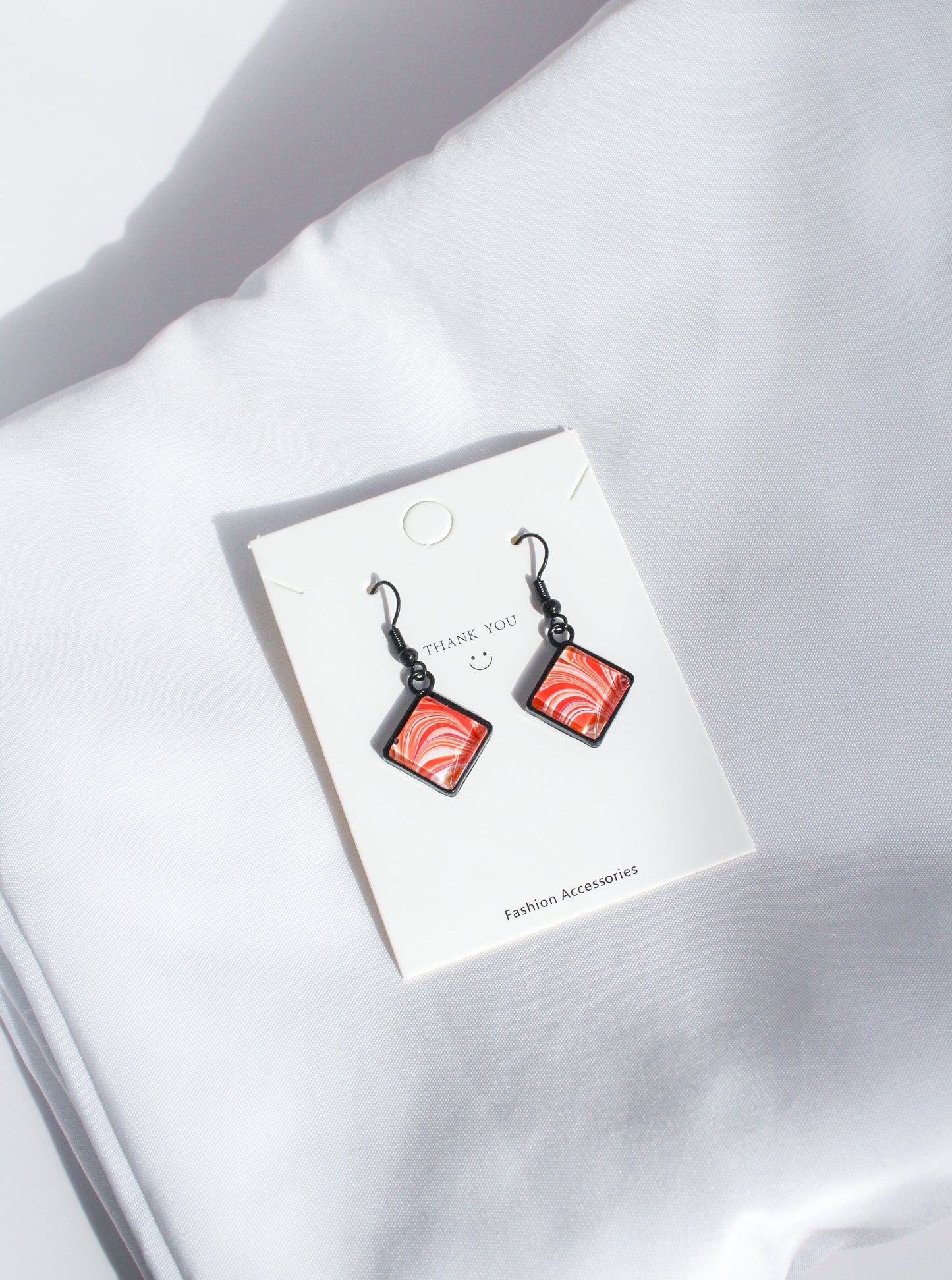 Orange + Pink Square Pendant Earrings