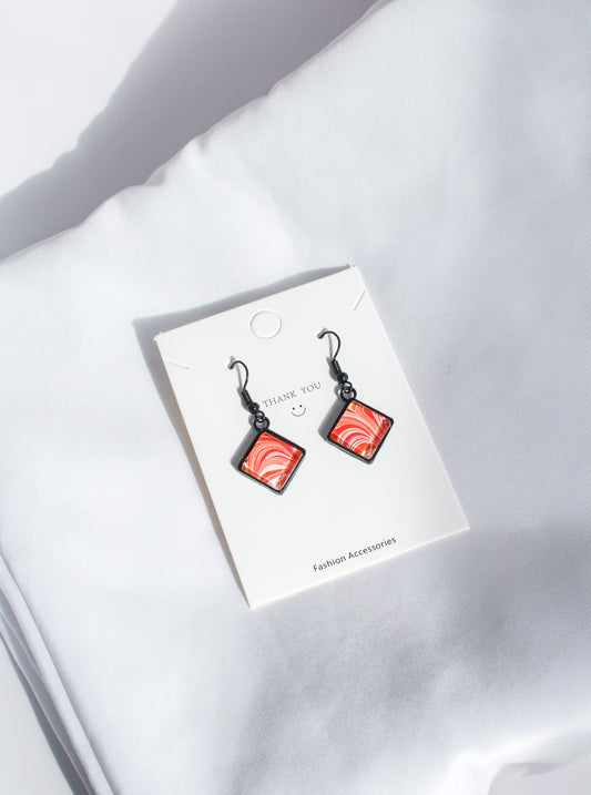 Orange + Pink Square Pendant Earrings