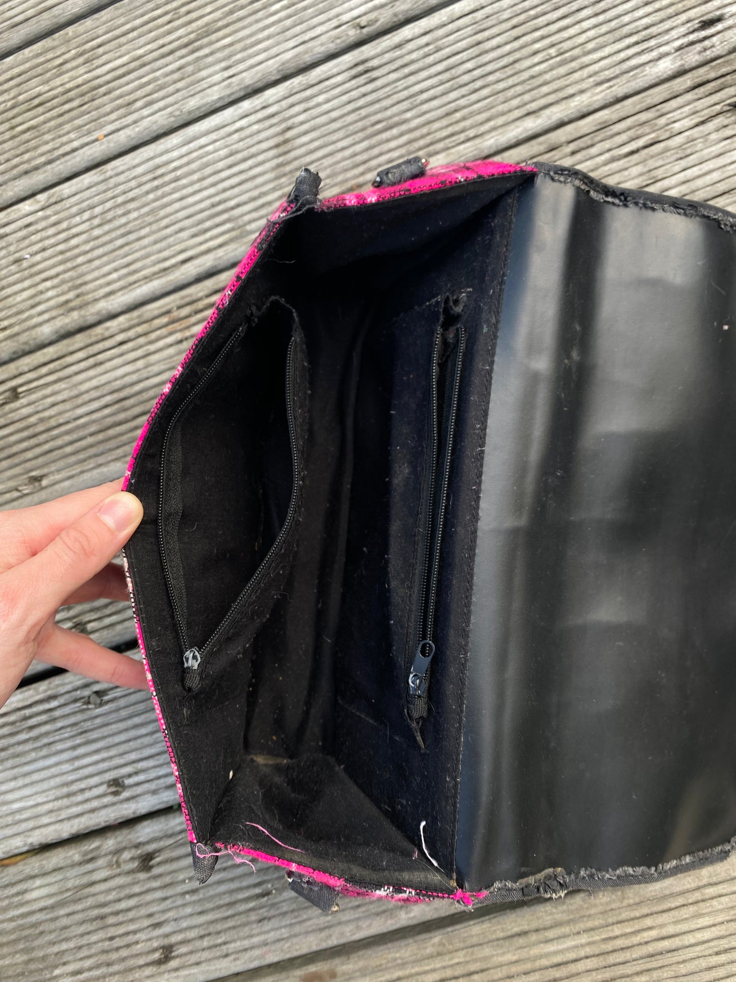 Coolest Pink plaid shoulder bag with black accents