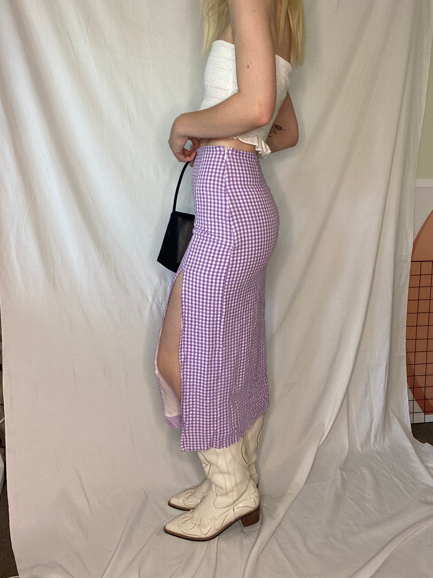 Purple Gingham 3/4 bodycon skirt