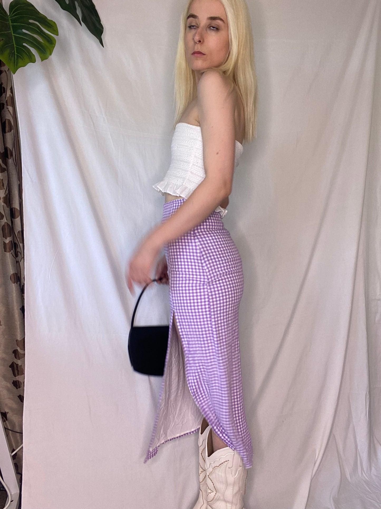Purple Gingham 3/4 bodycon skirt