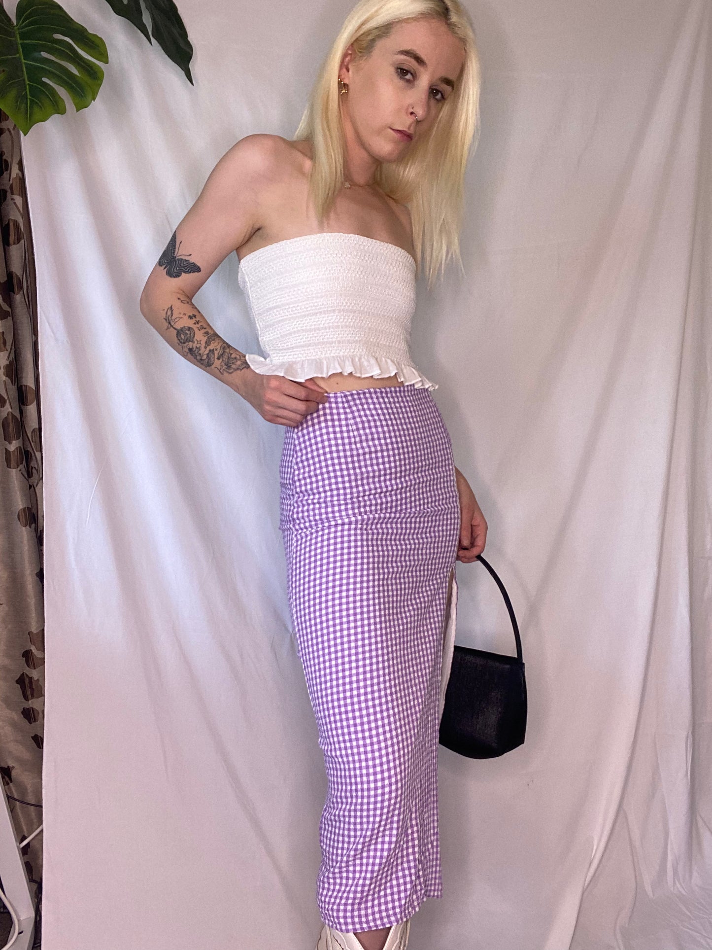Purple Gingham 3/4 bodycon skirt